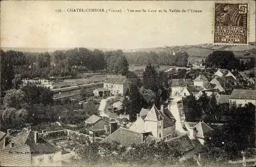 Ak Chatel Censoir Yonne, Vue sur la Gare et la Vallee de l'Yonne