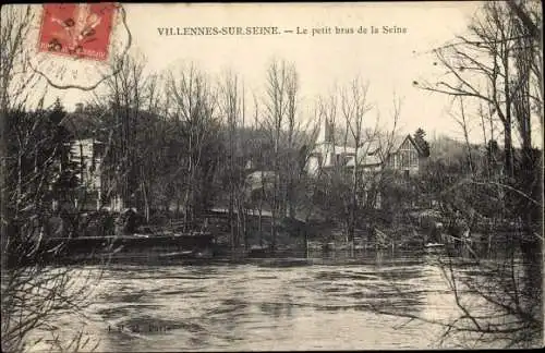 Ak Villennes sur Seine Yvelines, petit bras de la Seine, rive, arbres, maisons