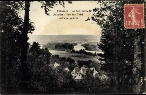 Ak Villennes sur Seine Yvelines, Le Bois des Falaises, vue sur Triel entre les arbres