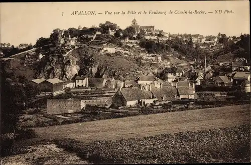 Ak Avallon Yonne, Vue sur la Ville et le Faubourg de Cousin-la-Roche