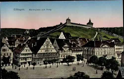 Leuchtfenster Ak Esslingen am Neckar, Marktplatz, Burg