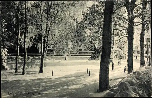 Ak Lulea Schweden, Hermelinsparken, Winteransicht