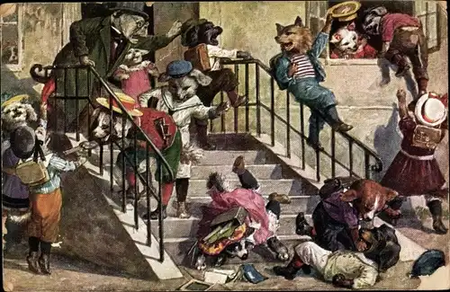 Künstler Ak Thiele, Arthur, Die Schule ist aus, vermenschlichte Hunde