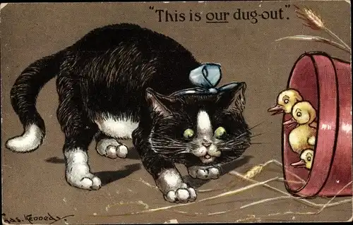 Künstler Ak Kennedy, This is our dug out, Katze, Küken