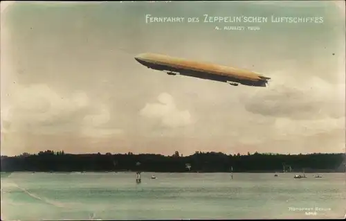 Ak Fernfahrt des Zeppelinschen Luftschiffes 4. August 1908