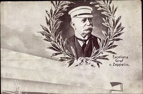 Ak Ferdinand Graf von Zeppelin, Portrait, Luftschiff