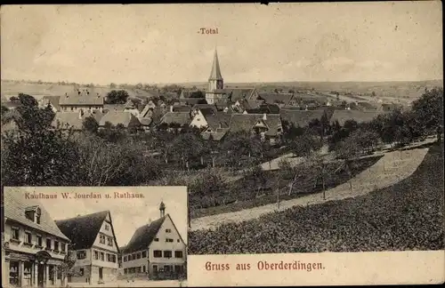 Ak Oberderdingen im Kraichgau Württemberg, Panorama, Kaufhaus W. Jourdan, Rathaus