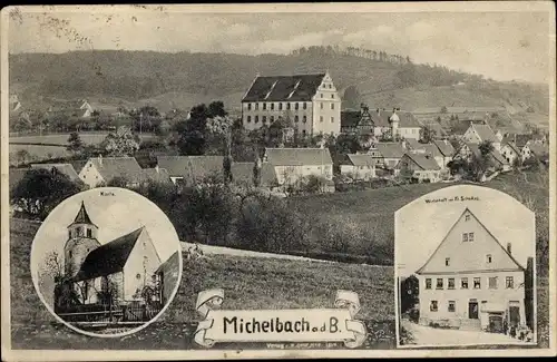 Ak Michelbach an der Bilz Württemberg, Gesamtansicht, Kirche, Wirtschaft