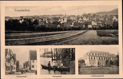 Ak Freudenthal Freudental in Württemberg, Panorama, Hauptstraße, Parkgarten, Erholungsheim