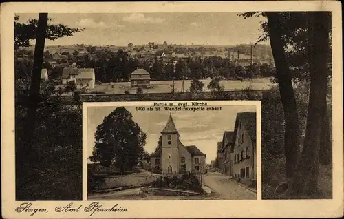 Ak Singen Remchingen im Enzkreis, Gesamtansicht, ev. Kirche, St. Wendelinskapelle