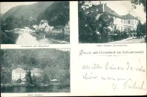 Ak Gernsbach im Murgtal Schwarzwald, Hotel Pfeiffer, Murginsel