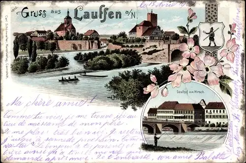 Litho Lauffen am Neckar, Stadtansicht, Gasthof zum Hirsch