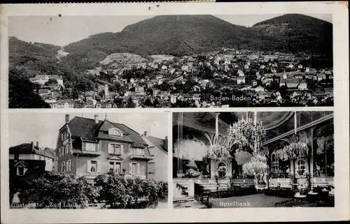 Ak Baden Baden am Schwarzwald, Panorama, Gaststätten Zur Laube, Jagdhausstraße, Spielbank