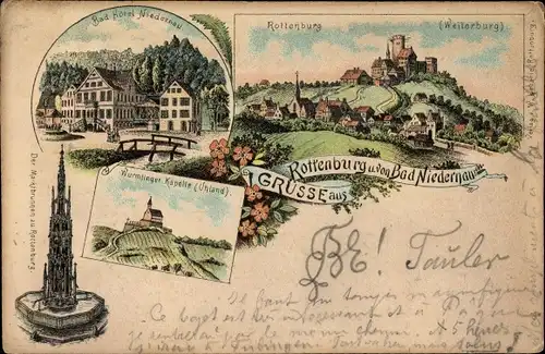 Litho Bad Niedernau Rottenburg am Neckar, Bad Hotel Niedernau, Wurmlinger Kapelle Uhland, Weilerburg