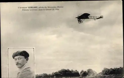 Ak L'Aviateur Leblanc, pilote du Monoplan Bleriot, Flugzeug, Pilot