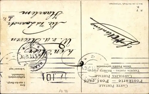 Künstler Ak Gerstenhauer, J. G., Bauern, Harke, Huhn, Niederländische Tracht, Landwirtschaft