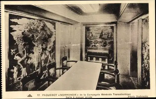 Ak Paquebot Normandie, CGT French Line, Salle a manger privee