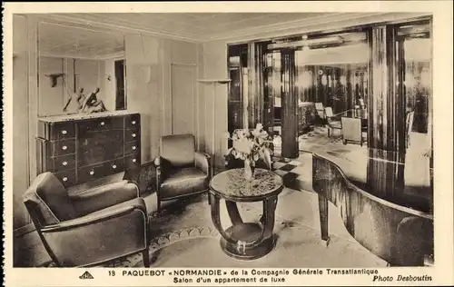Ak Paquebot Normandie, CGT French Line, Salon d'un appartement de luxe