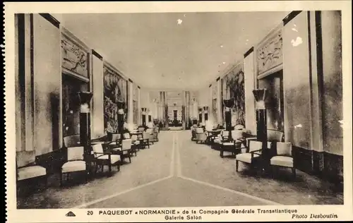 Ak Paquebot Normandie de la CGT, French Line, Galerie Salon