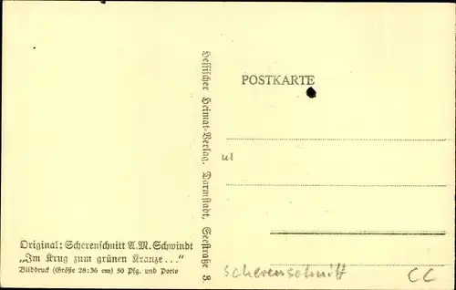 Scherenschnitt Ak Schwindt, A.M., Im Krug zum grünen Kranze, Gasthaus