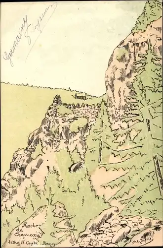 Künstler Ak Vosges, Rocher du Charneau, Felsen