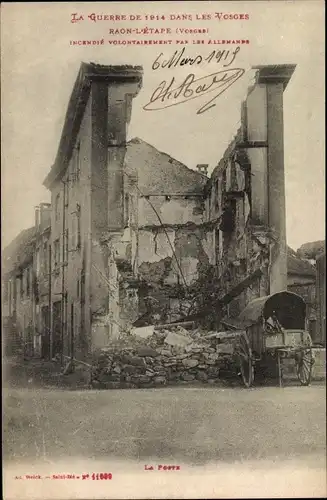 Ak Raon l'Étape Lothringen Vosges, Zerstörtes Gebäude, Kriegszerstörung I. WK, La Guerre de 1914