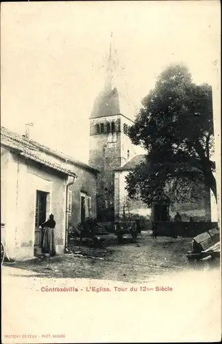 Ak Contrexéville Lothringen Vosges, L'Eglise, Kirche, Tour du 12. Siecle, Außenansicht