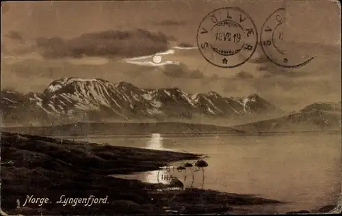 Ak Lyngenfjord Norwegen, Mondschein, Berge