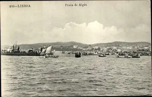 Ak Lisboa Lissabon Portugal, Praia de Alges, Meer, Boote