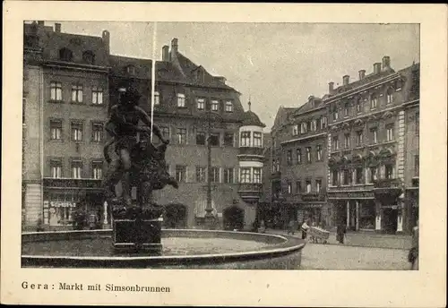 Ak Gera in Thüringen, Markt mit Simsonbrunnen
