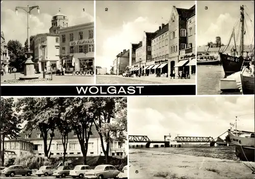 Ak Wolgast, Platz der Jugend, Ernst Thälmann Platz, Hafen, Anlegestelle, HOG Vier Jahreszeiten