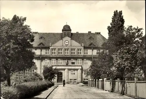 Ak Mosel Zwickau in Sachsen, Polytechnische Oberschule, Eingang, Turmuhr