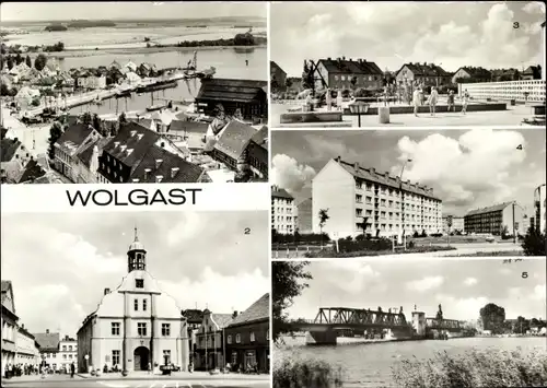 Ak Wolgast, Hafen, Rathaus, Springbrunnen Hufelandstraße, Dr. Theodor Neubauer Straße, Peene