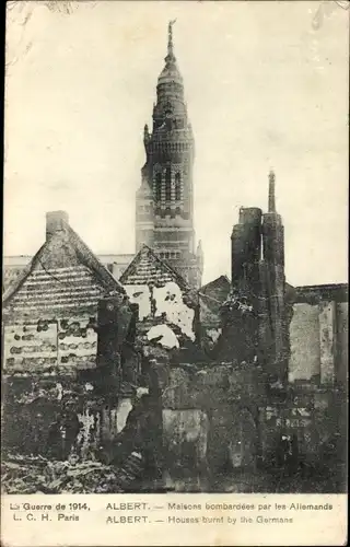 Ak Albert Somme, Maisons bombardees par les Allemands, Kirche, Kriegszerstörungen, 1. Weltkrieg