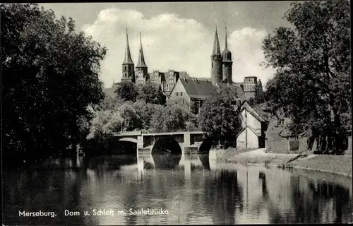 Ak Merseburg an der Saale, Dom, Schloss mit Saalebrücke