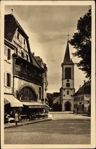 Ak Munster Münster Elsass Haut Rhin, La Rue de l'Eglise