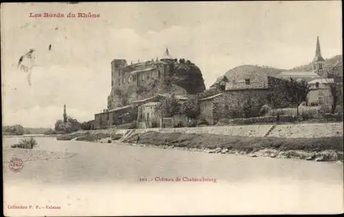 Ak Chateaubourg Ardèche, Chateau de Chateaubourg, Bords du Rhone