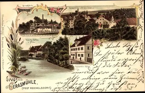 Litho Gerasmühle Nürnberg in Mittelfranken Bayern, Restauration Zähe, Bronzefabrik, Rednitz Partie