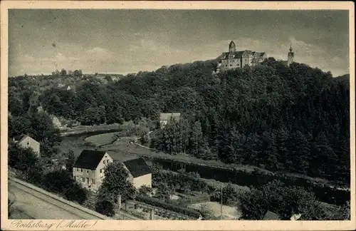 Ak Rochsburg Lunzenau in Sachsen, Muldenpartie mit Blick zum Schloss