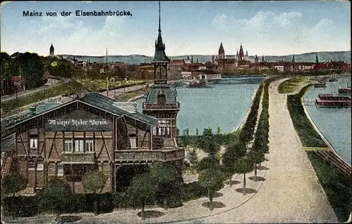 Ak Mainz am Rhein von der Eisenbahnbrücke