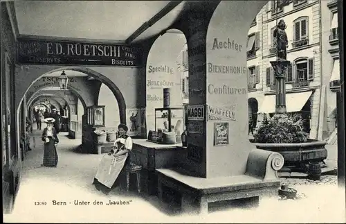 Ak Bern Stadt Schweiz, Unter den Lauben, Ed. Rüetschi, Aechter