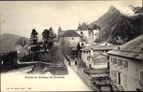 Ak Gruyères Kanton Freiburg Schweiz, Entree du Chateau, Schloss