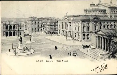 Ak Genève Genf Schweiz, Place Neuve, Platz, Denkmal