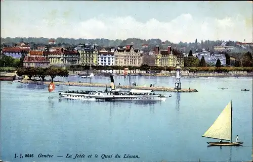 Ak Genève Genf Schweiz, Jetee et le Quai du Leman, See, Dampfer