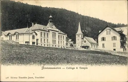 AK Fontainemelon Kanton Neuenburg, Schweiz, College, Temple, Schule