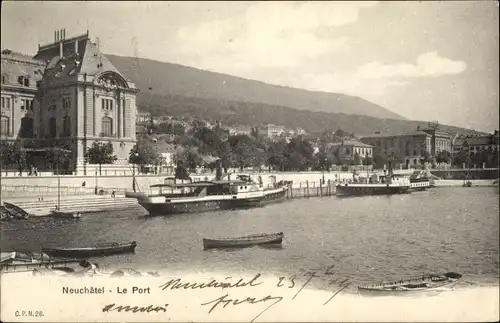 Ak Neuchâtel Neuenburg Stadt, Le Port, Hafen, Boote