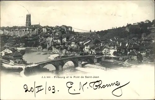 Ak Fribourg Freiburg Stadt Schweiz, Le Pont de Saint-Jean, Brücke