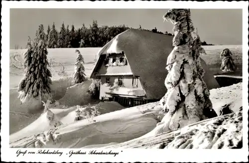 Ak Schonach im Schwarzwald, Gasthaus zur Schwedenschanze bei Schnee, Rohrhardsberg, Winterlandschaft