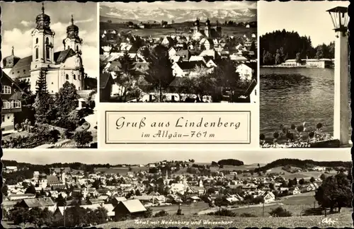 Ak Lindenberg im Allgäu Schwaben, Panorama mit Nadenberg und Weisenhart, Waldsee, Kirche