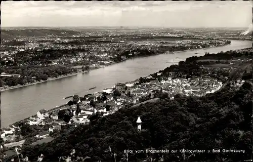 Ak Bad Godesberg Bonn am Rhein, Königswinter am Rhein, Blick vom Drachenfels aus